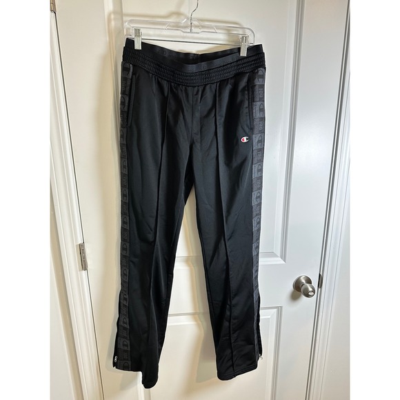 Champion Women's Track Pants Side Stripe Logo Black Athleisure Medium - Picture 1 of 4